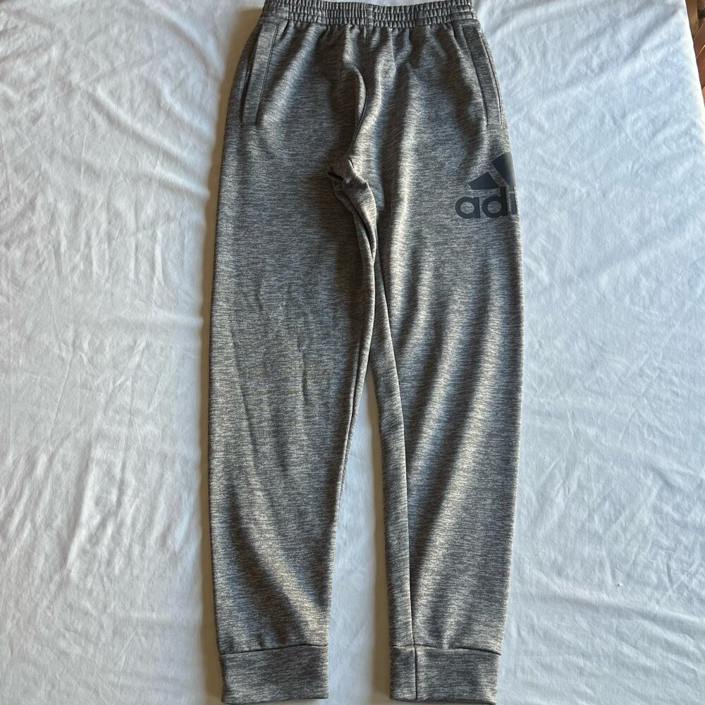 adidas Heather Gray 3-Stripe Training Joggers - Boy's Large (14/16)